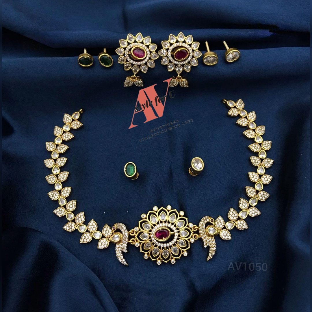 Changeable CZ Stones Necklace Set