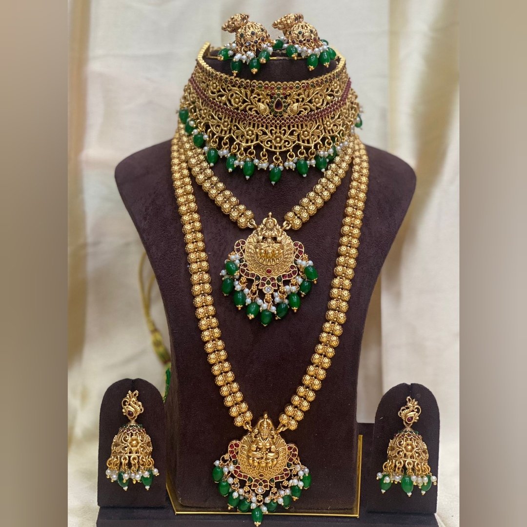 Matte Combo  Green beads Jewelry Set