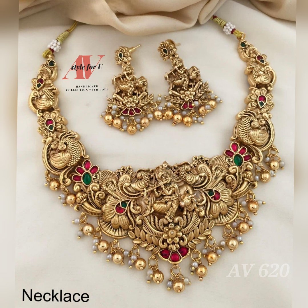 Stunning Krishna Matte Necklace Set