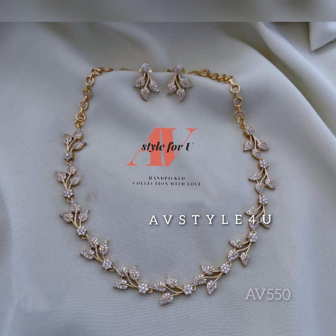 CZ Leaf Design Necklace set