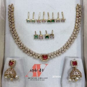 PREMIUM QUALITY MATTE FINISH AD STONE CHANGEABLE NECKLACE WITH EARRING