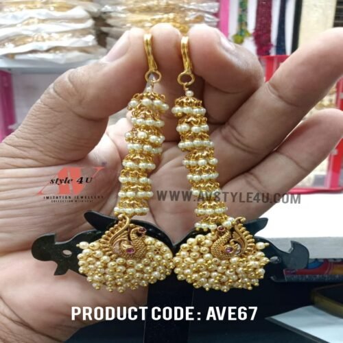 PEARLS EARRINGS WITH EARCHAIN AVE67-799 Elegant Pearl Earrings with Earchain