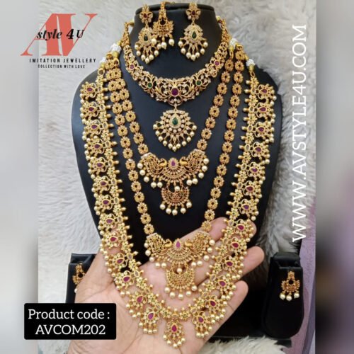 Stunning CZ necklace and haram combo -CZ AND MATTE COMBO jewellery -AVCOM202-2500 Stunning CZ Necklace and Haram Combo