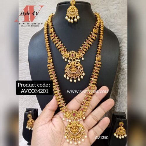 Stunning CZ necklace and haram combo jewellery -AVCOM201-1350 Stunning CZ Necklace and Haram Combo