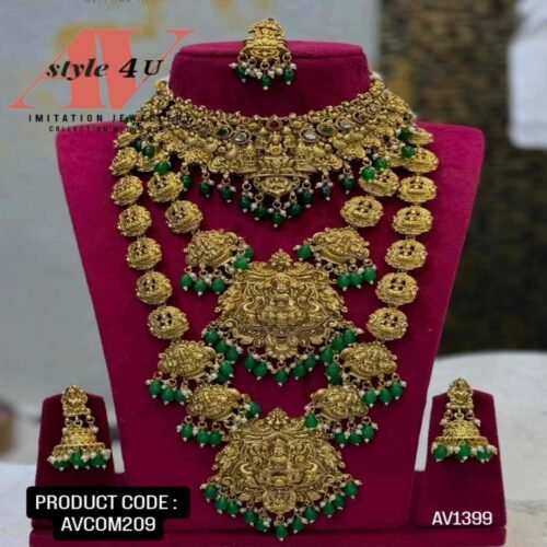 Green Beads Choker Necklace & Haram Matte Combo