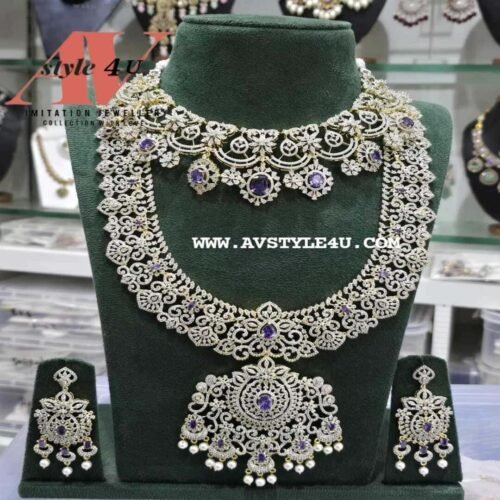 CZ Diamond Finish Choker & Haram Set