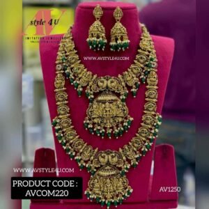 Lakshmi Green and Gold Beads Necklace And Haram Combo Jewellery