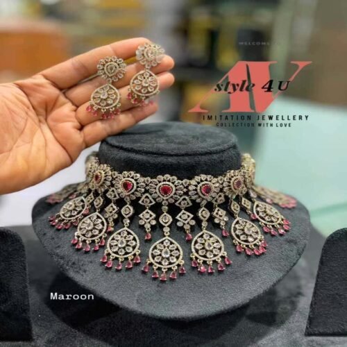 CZ Bridal Choker PRODUCT CODEAVN372 2500-MAROON CZ Bridal Choker