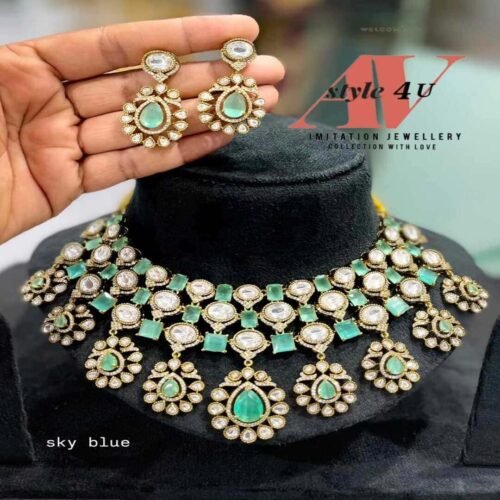CZ Bridal Choker PRODUCT CODEAVN373 3600-sky blue CZ Bridal Choker