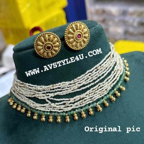 New Arrival CZ Choker Necklace jewellery collection PRODUCTCODEAVN365-1050-Green CZ Choker Necklace