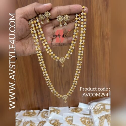 Premium CZ Necklace & Haram Combo Set